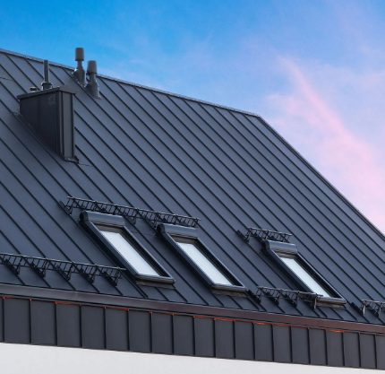 Matte black metal roof