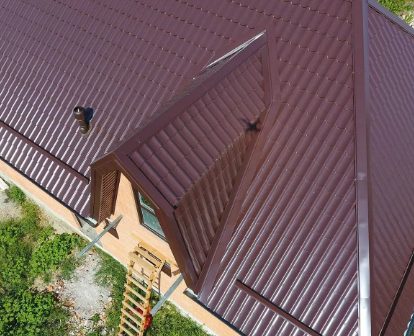 Brown standing-seam roof in autumn