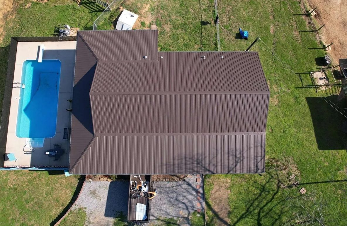 Bronze metal roof beside a pool
