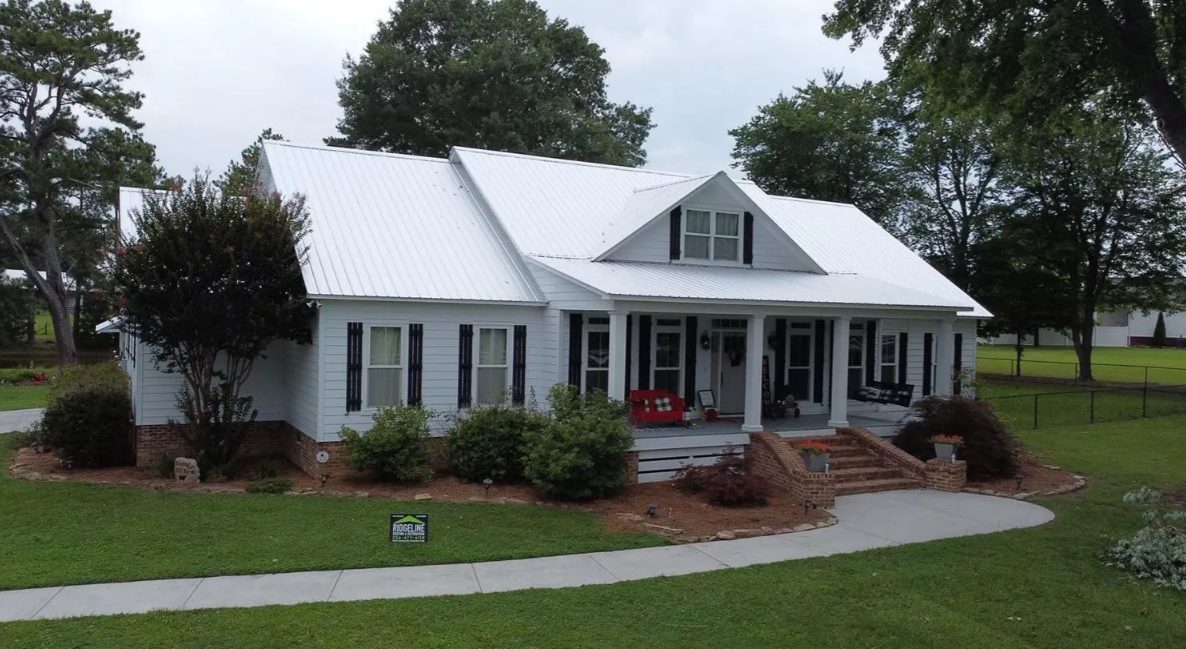 White metal roof on a farmhouse