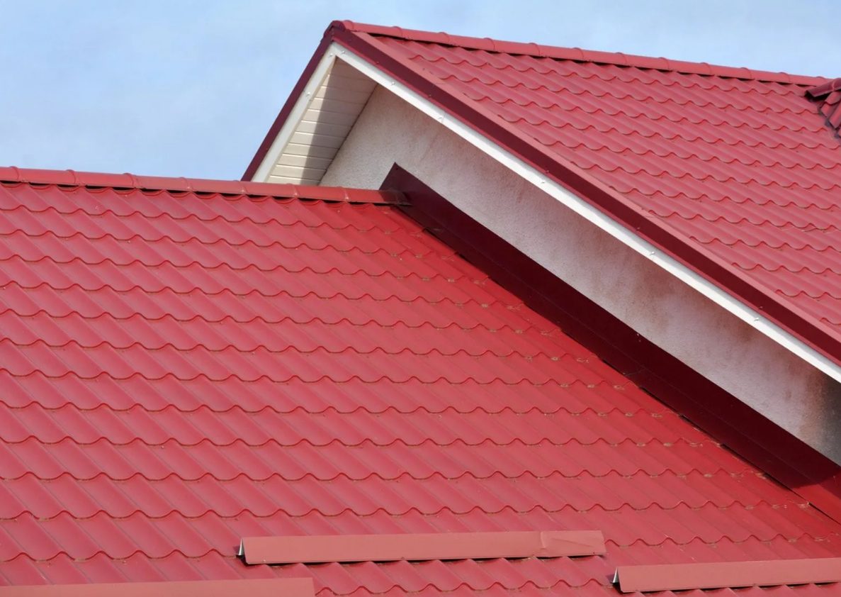 Red metal roof on a house