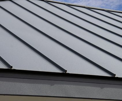 Charcoal standing-seam metal roofing panels